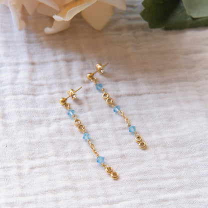 Light Blue Swarovski Stud Earrings - Gold
