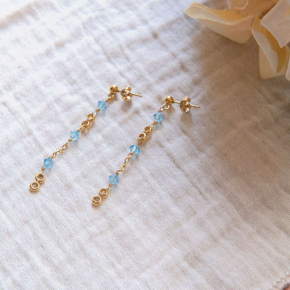 Light Blue Swarovski Stud Earrings - Gold