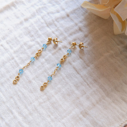 Light Blue Swarovski Stud Earrings - Gold