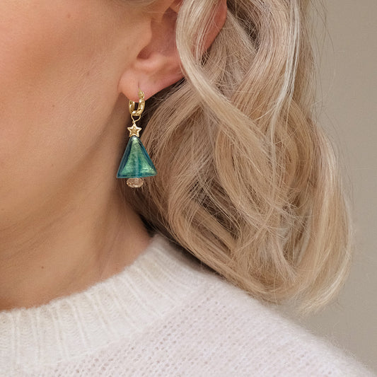 Christmas Tree and Star Earrings - Gold Plated