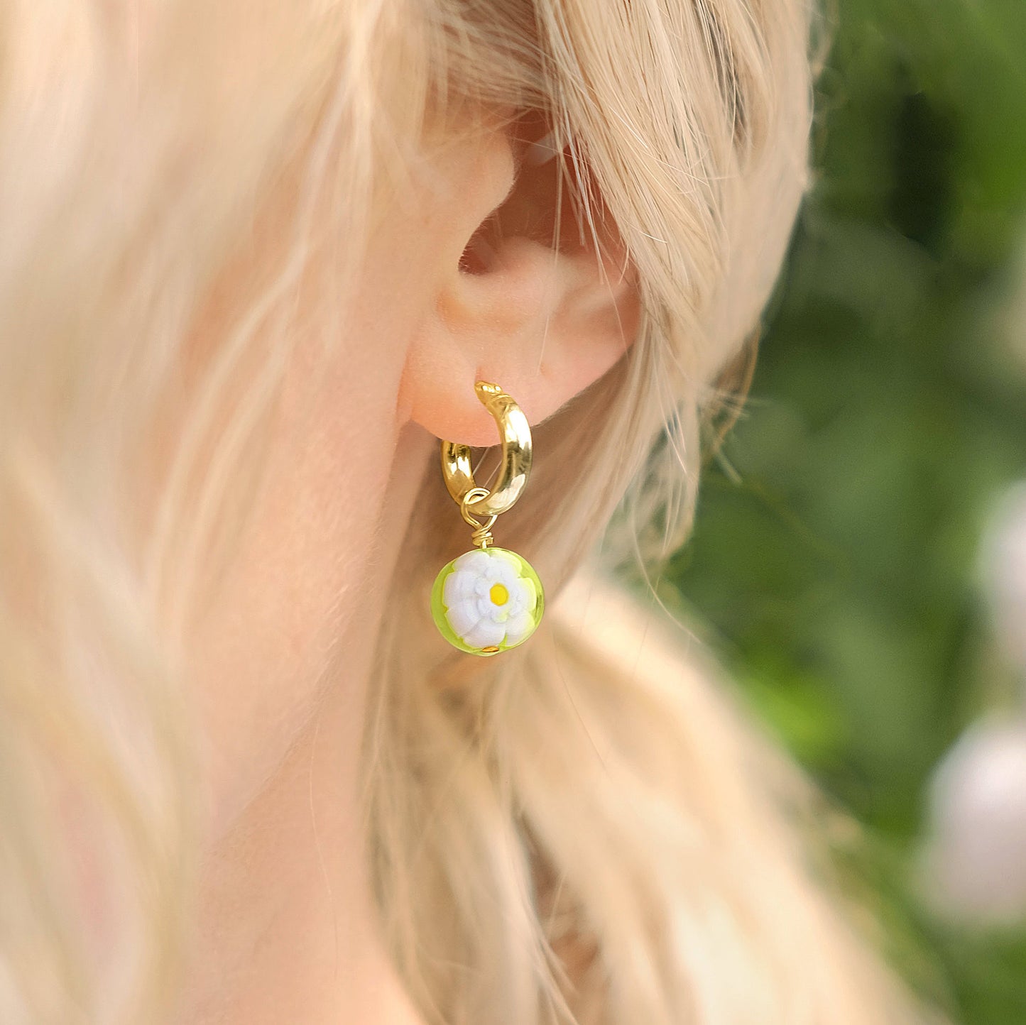 Daisy Coin Simple Hoop Earrings - Lime/Gold Vermeil