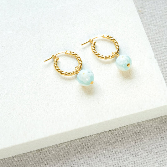 Daisy Rope Twist Hoops Earrings - Aqua/Gold vermeil