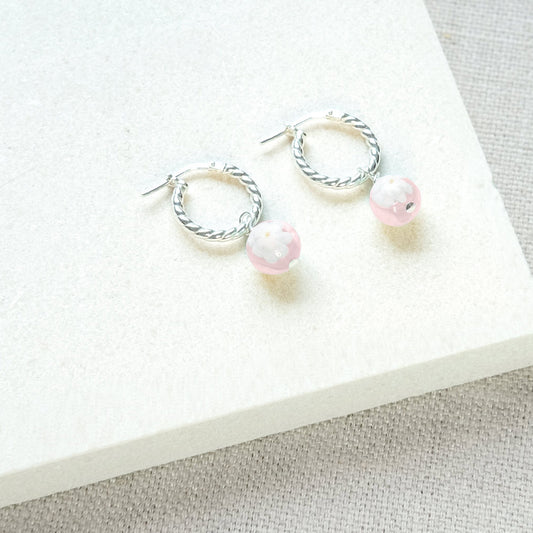 Daisy Rope Twist Hoops Earrings - Pink/Sterling Silver