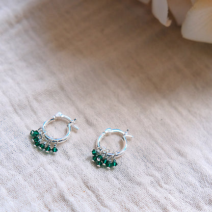 Emerald Green Swarovski Crystal 15mm Hoop Earrings - Sterling Silver