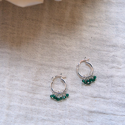 Emerald Green Swarovski Crystal 15mm Hoop Earrings - Sterling Silver