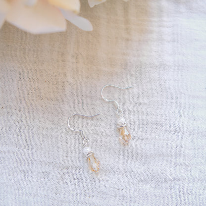 Faux Pearl Stud Drop Earrings - Sterling Silver