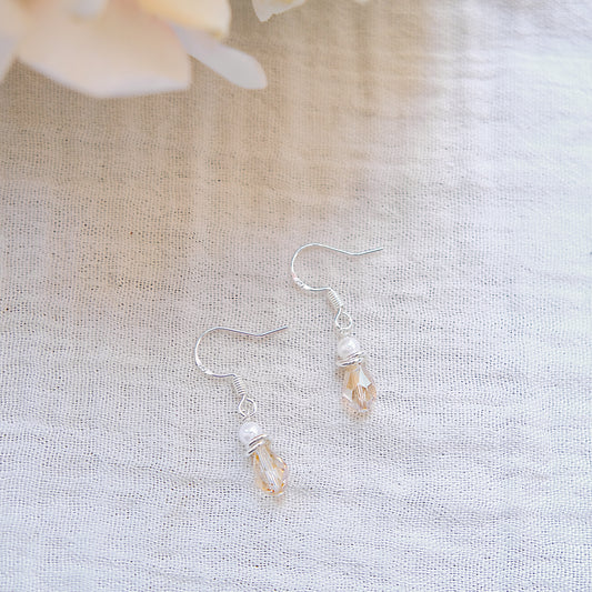 Faux Pearl Stud Drop Earrings - Sterling Silver