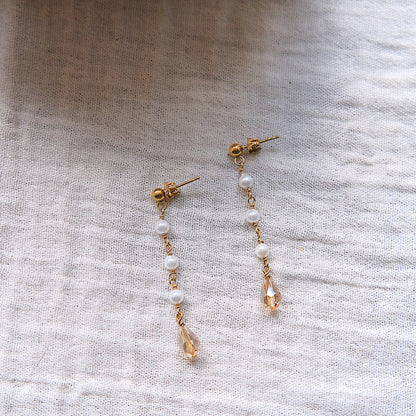 Faux Pearl Stud Drop Earrings - Gold