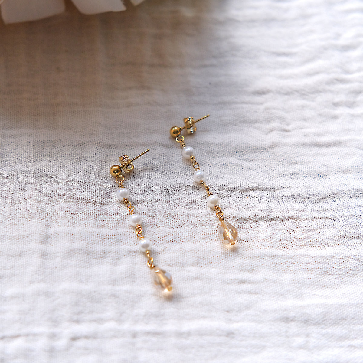 Faux Pearl Stud Drop Earrings - Gold