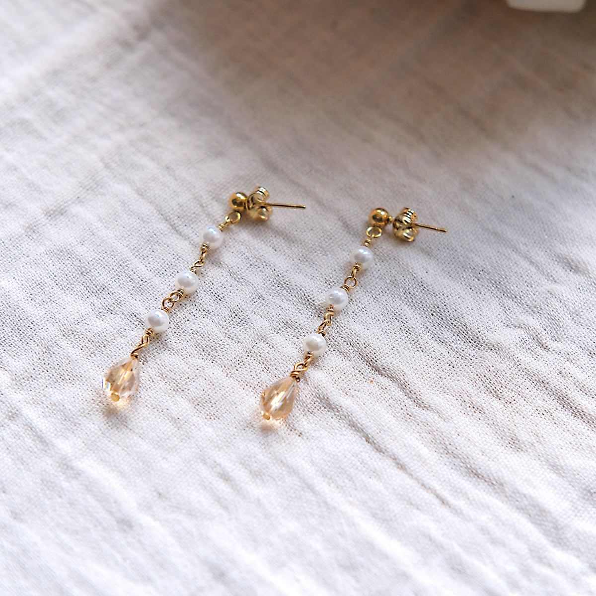 Faux Pearl Stud Drop Earrings - Gold