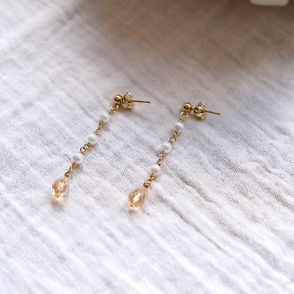 Faux Pearl Stud Drop Earrings - Gold