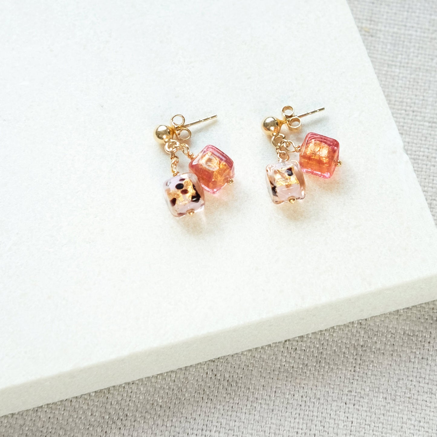 Felice Leopard Print Stud Earrings - Pink/Gold Vermeil