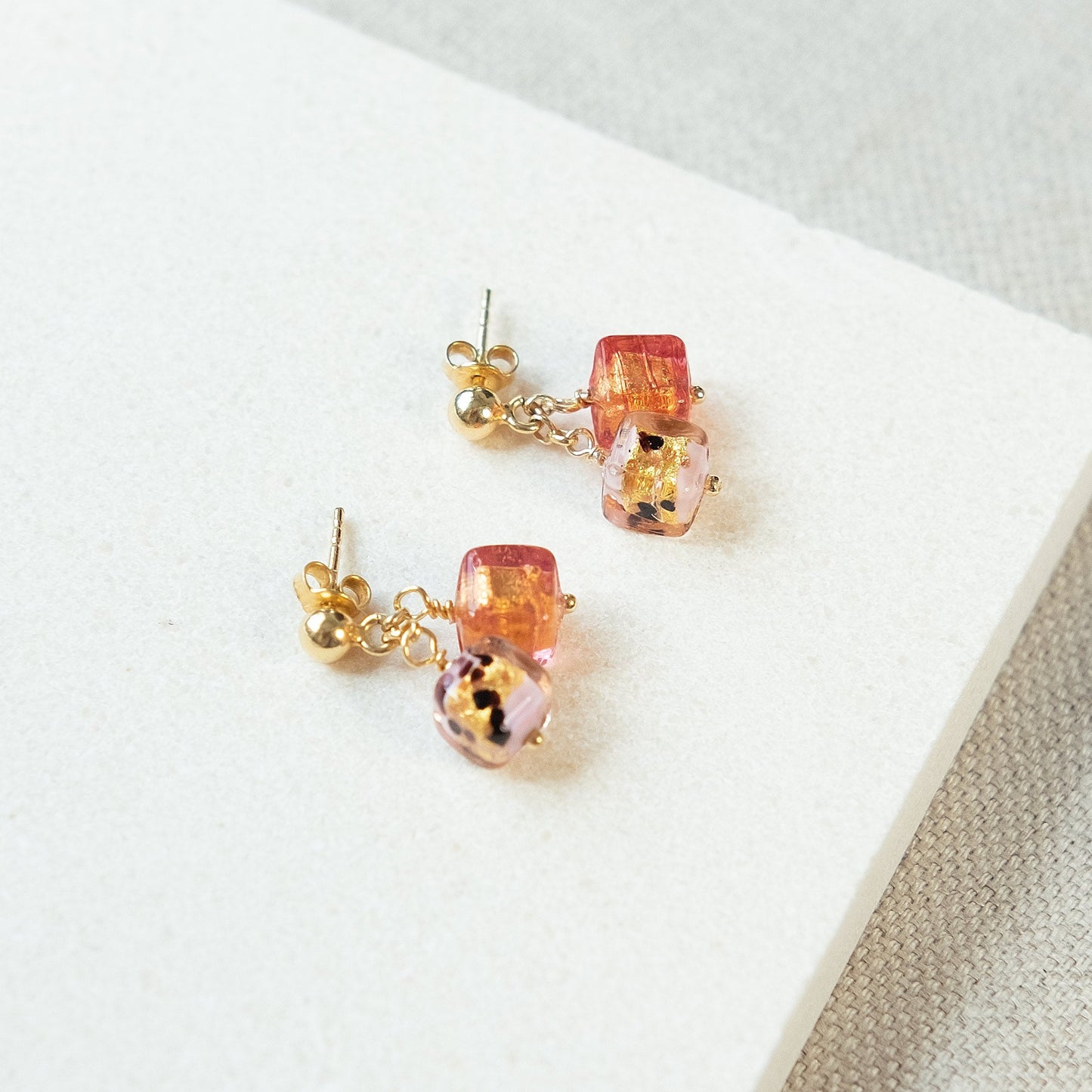 Felice Leopard Print Stud Earrings - Pink/Gold Vermeil