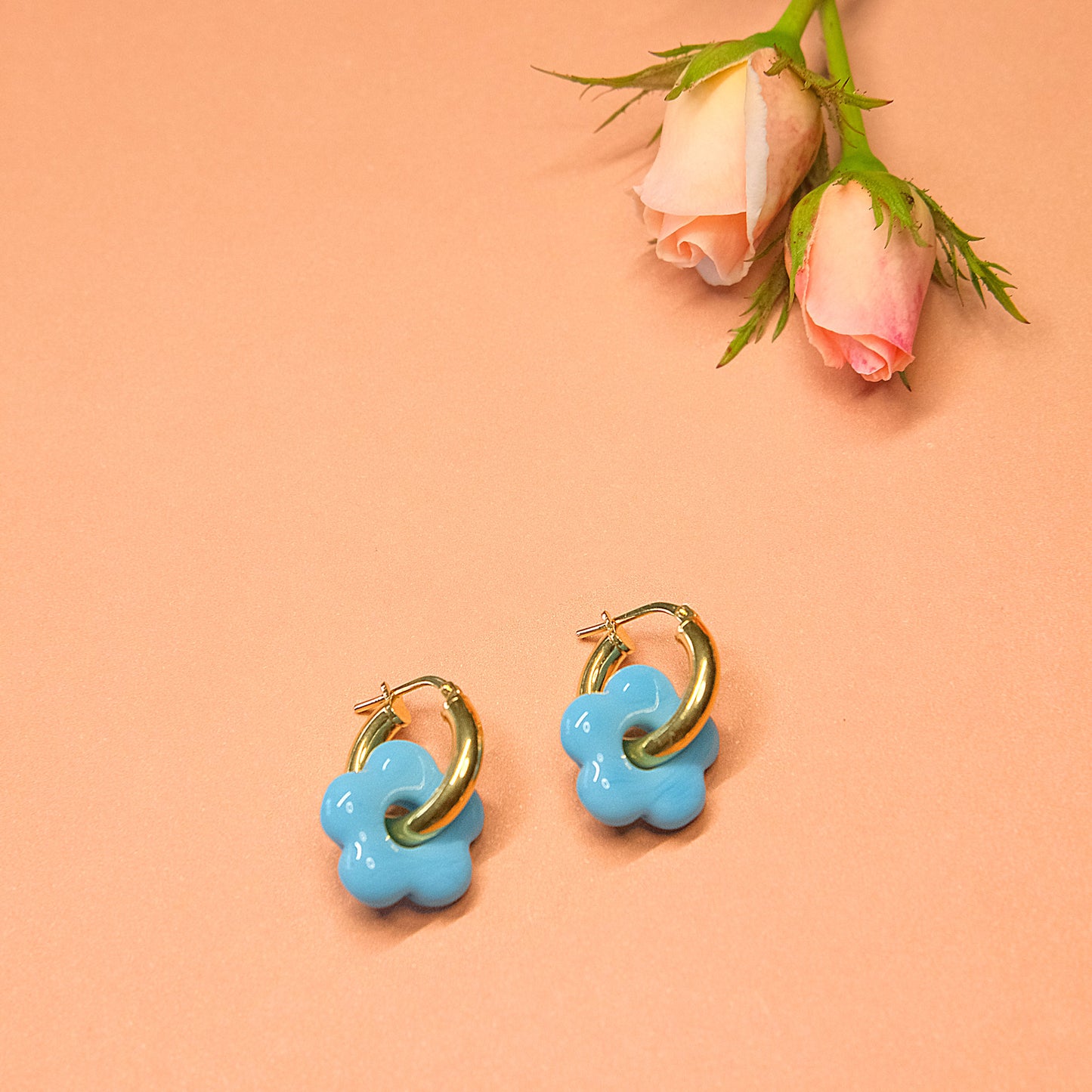 Flower Infinity Earrings - Blue/Gold Vermeil