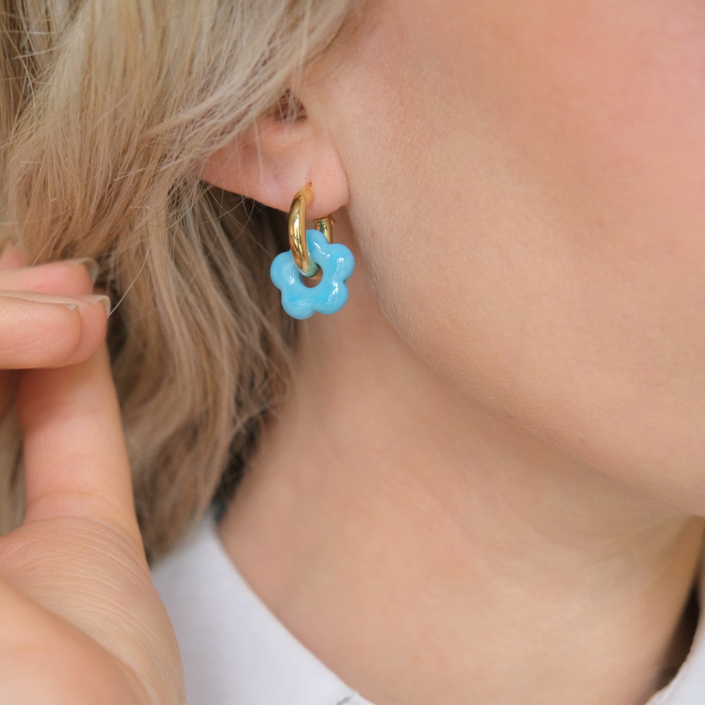 Flower Infinity Earrings - Blue/Gold Vermeil