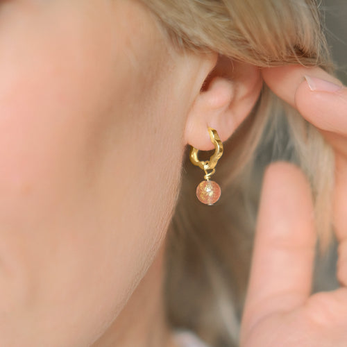 Flower Shaped Bubble Hoop Beaded Earrings Pink Gold Vermeil