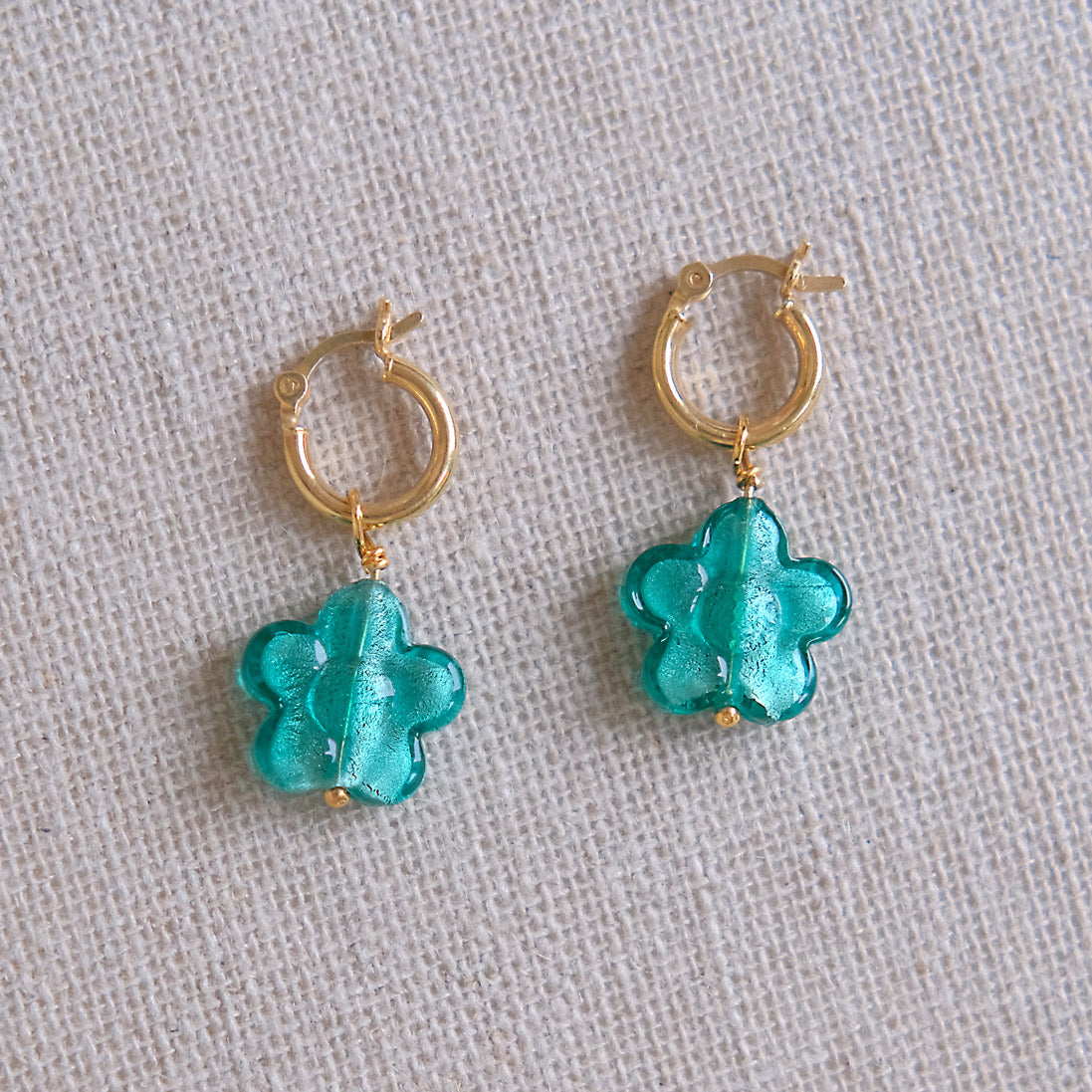 Teal Flower Earrings - Gold Plated