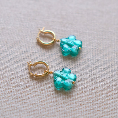 Teal Flower Earrings - Gold Plated