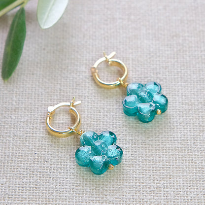 Teal Flower Earrings - Gold Plated