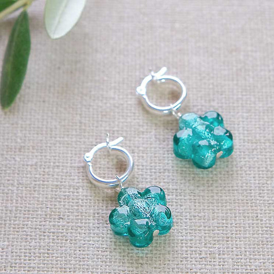 Teal Flower Earrings - Sterling Silver