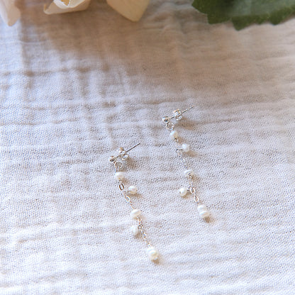 Freshwater Pearl Stud Drop Cascade Earrings - Sterling Silver