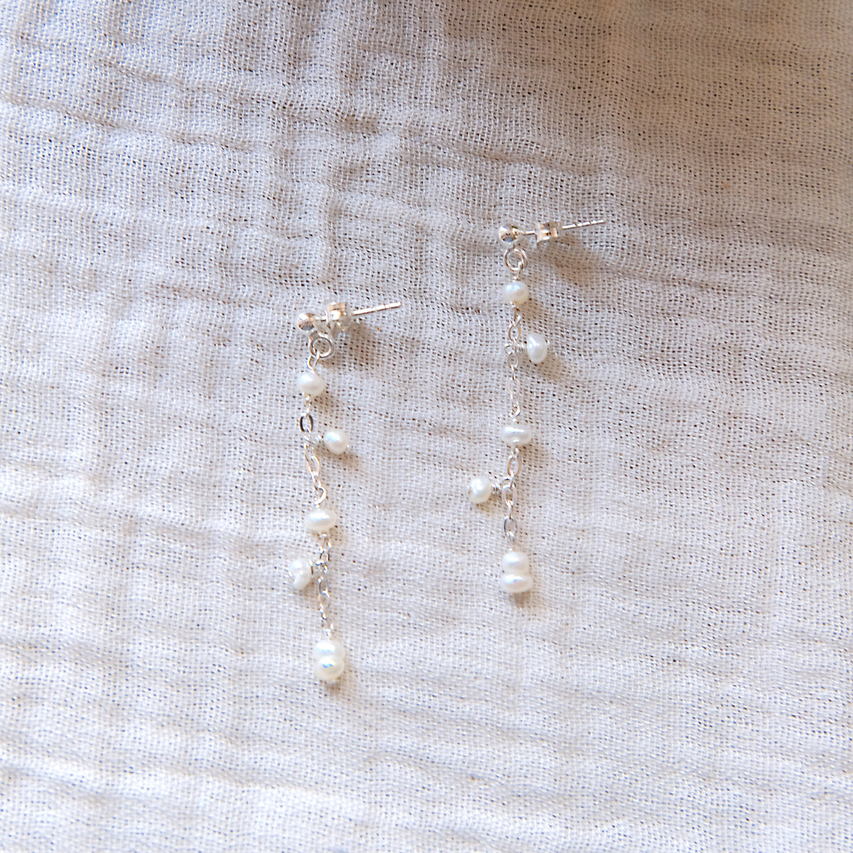 Freshwater Pearl Stud Drop Cascade Earrings - Sterling Silver