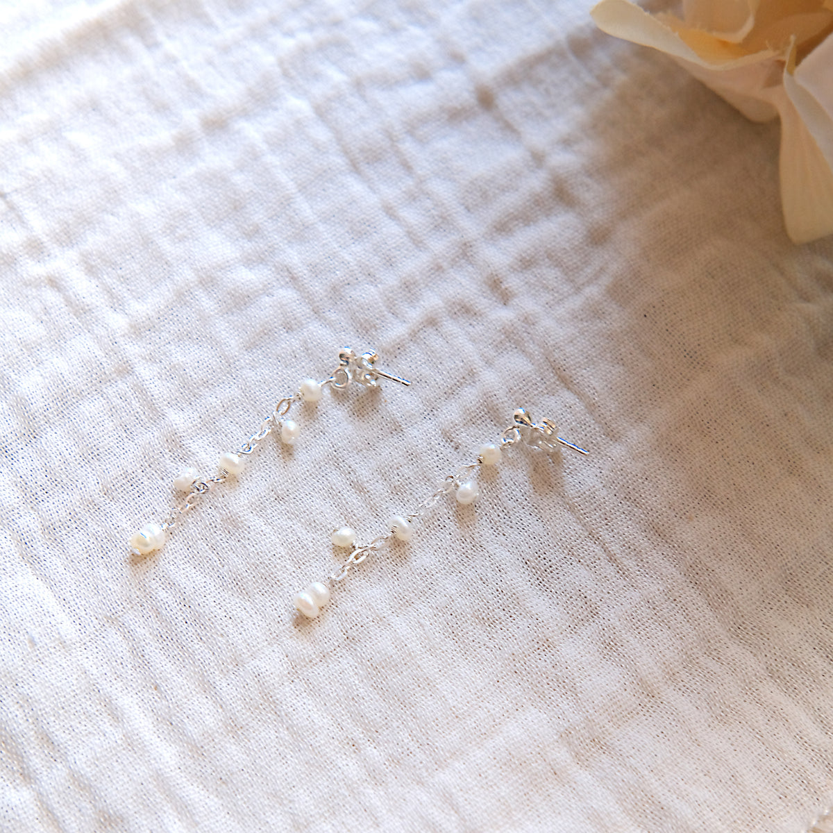 Freshwater Pearl Stud Drop Cascade Earrings - Sterling Silver