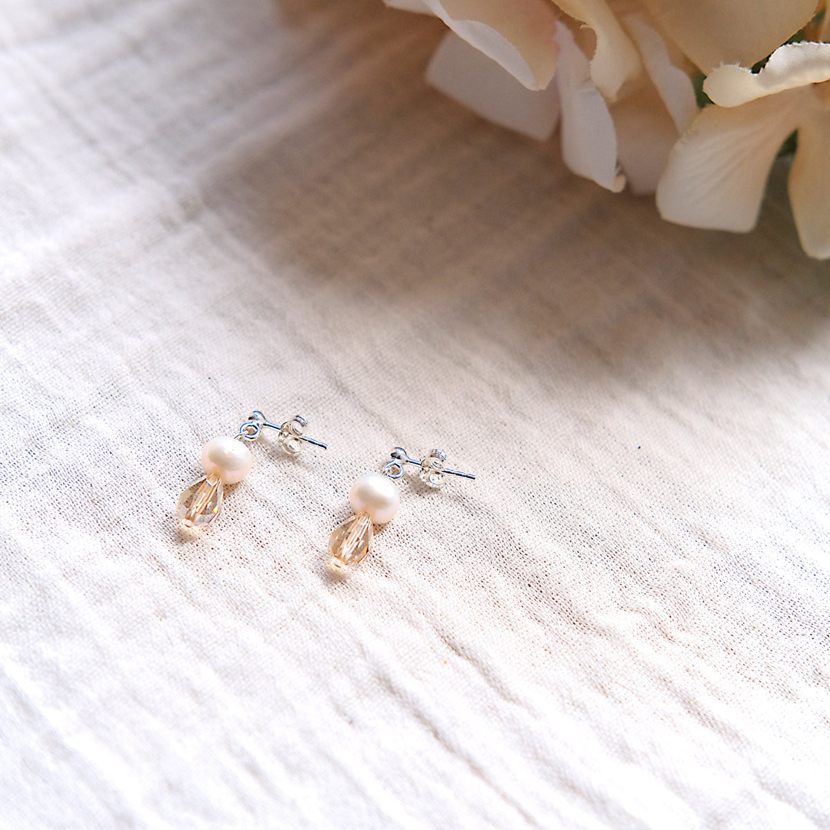 Freshwater Pearl and Swarovski Stud Earrings - Sterling Silver