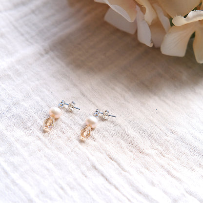 Freshwater Pearl and Swarovski Stud Earrings - Sterling Silver