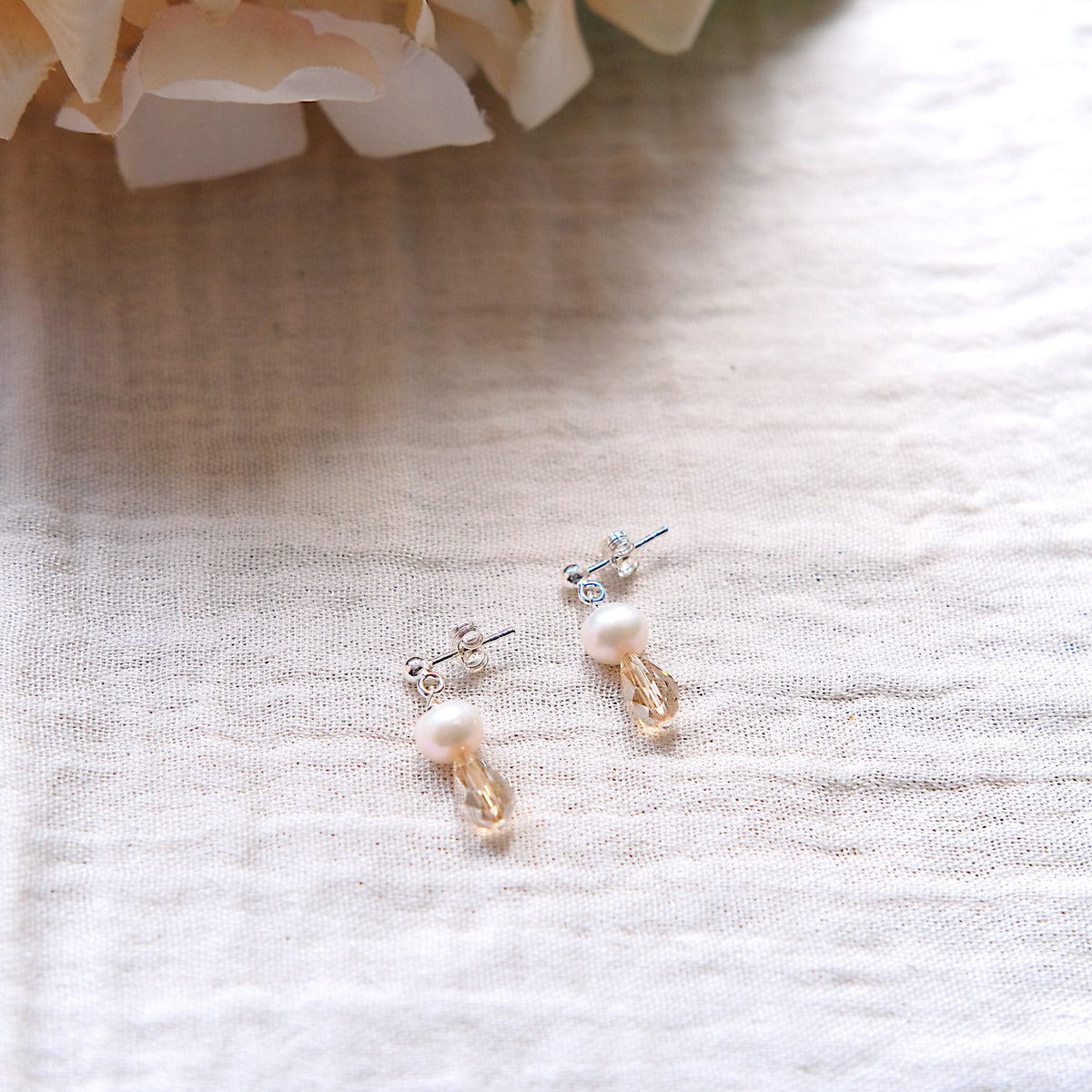 Freshwater Pearl and Swarovski Stud Earrings - Sterling Silver