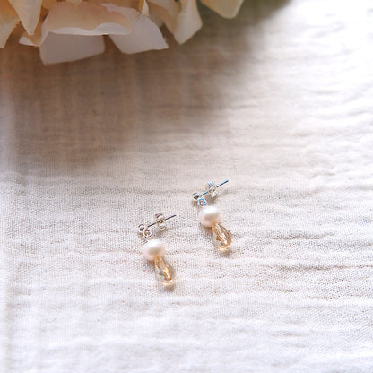 Freshwater Pearl and Swarovski Stud Earrings - Sterling Silver