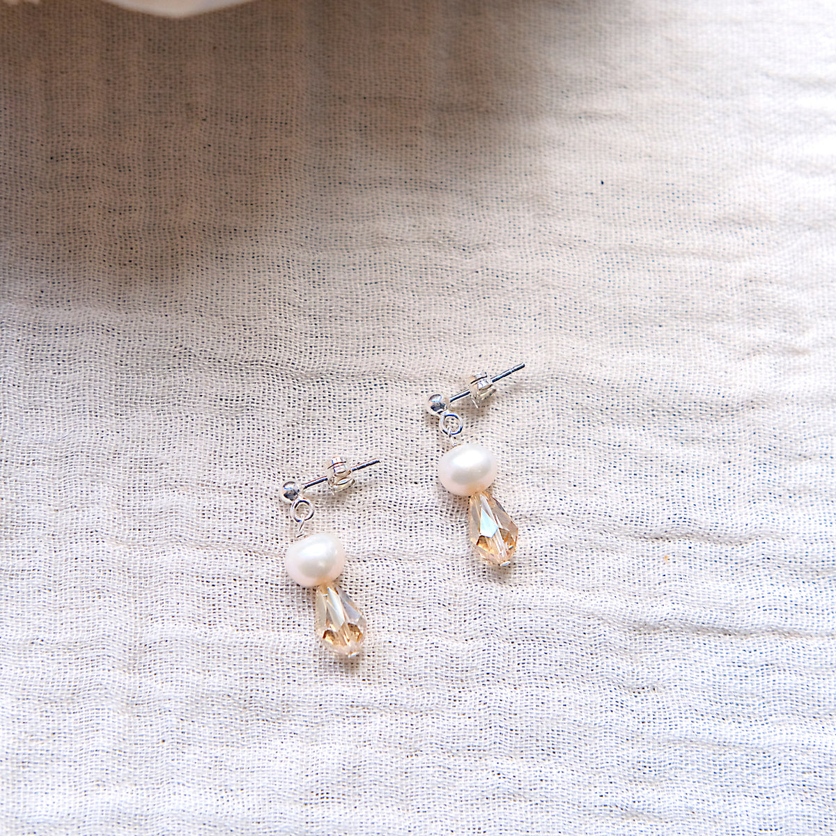 Freshwater Pearl and Swarovski Stud Earrings - Sterling Silver