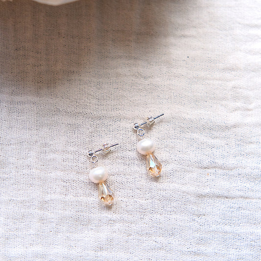 Freshwater Pearl and Swarovski Stud Earrings - Sterling Silver