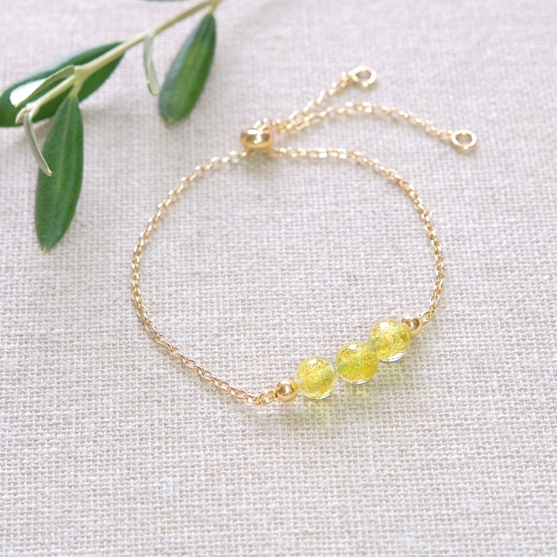 Lime Murano Glass Bracelet - Gold Plated