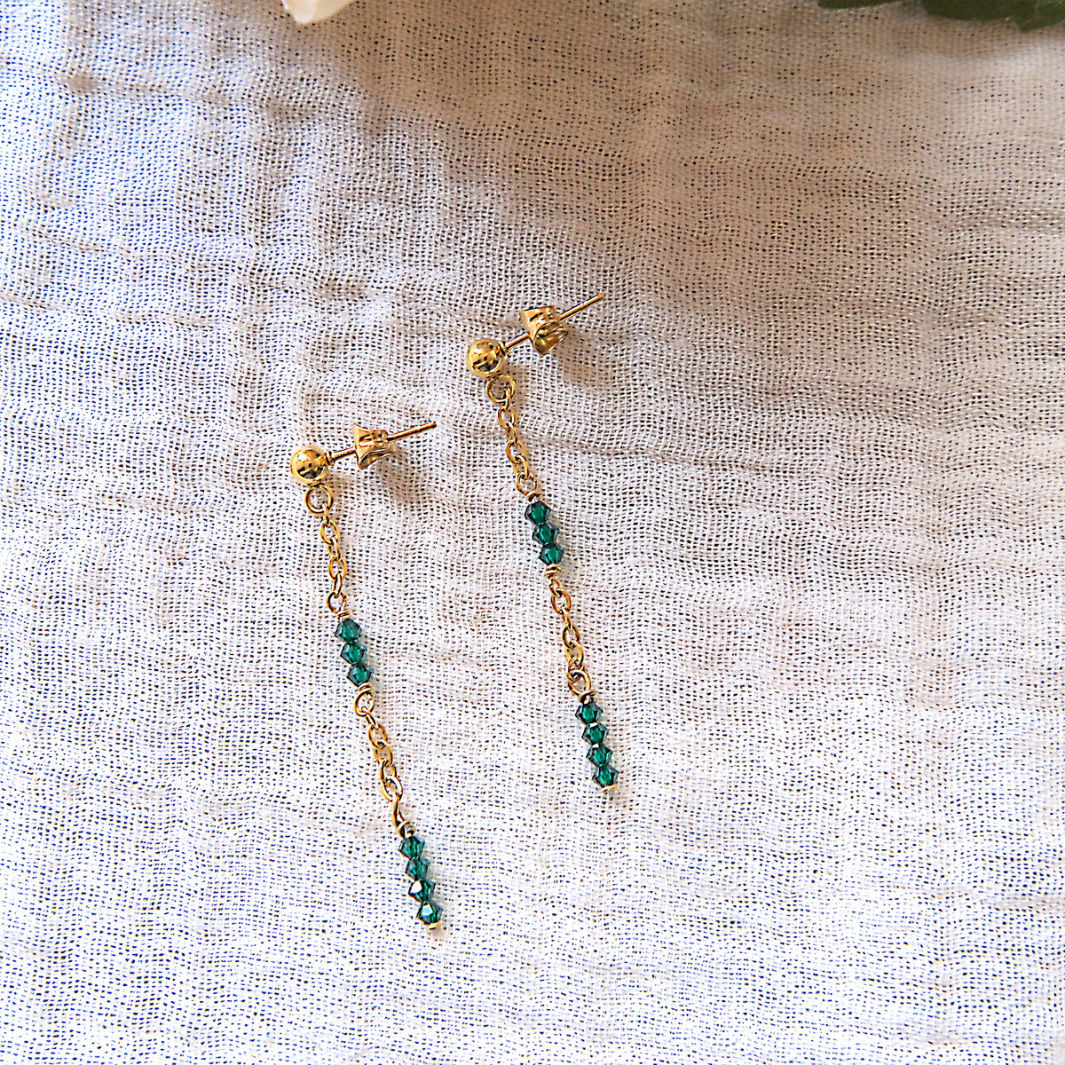 Emerald Green Swarovski Stud Earrings - Gold