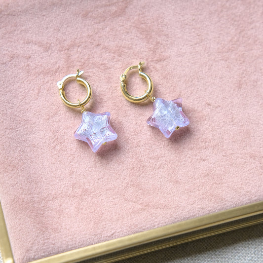 Star Hoop Earrings - Lilac/Gold Plated