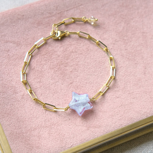 Star Paperclip Bracelet - Lilac/Gold vermeil