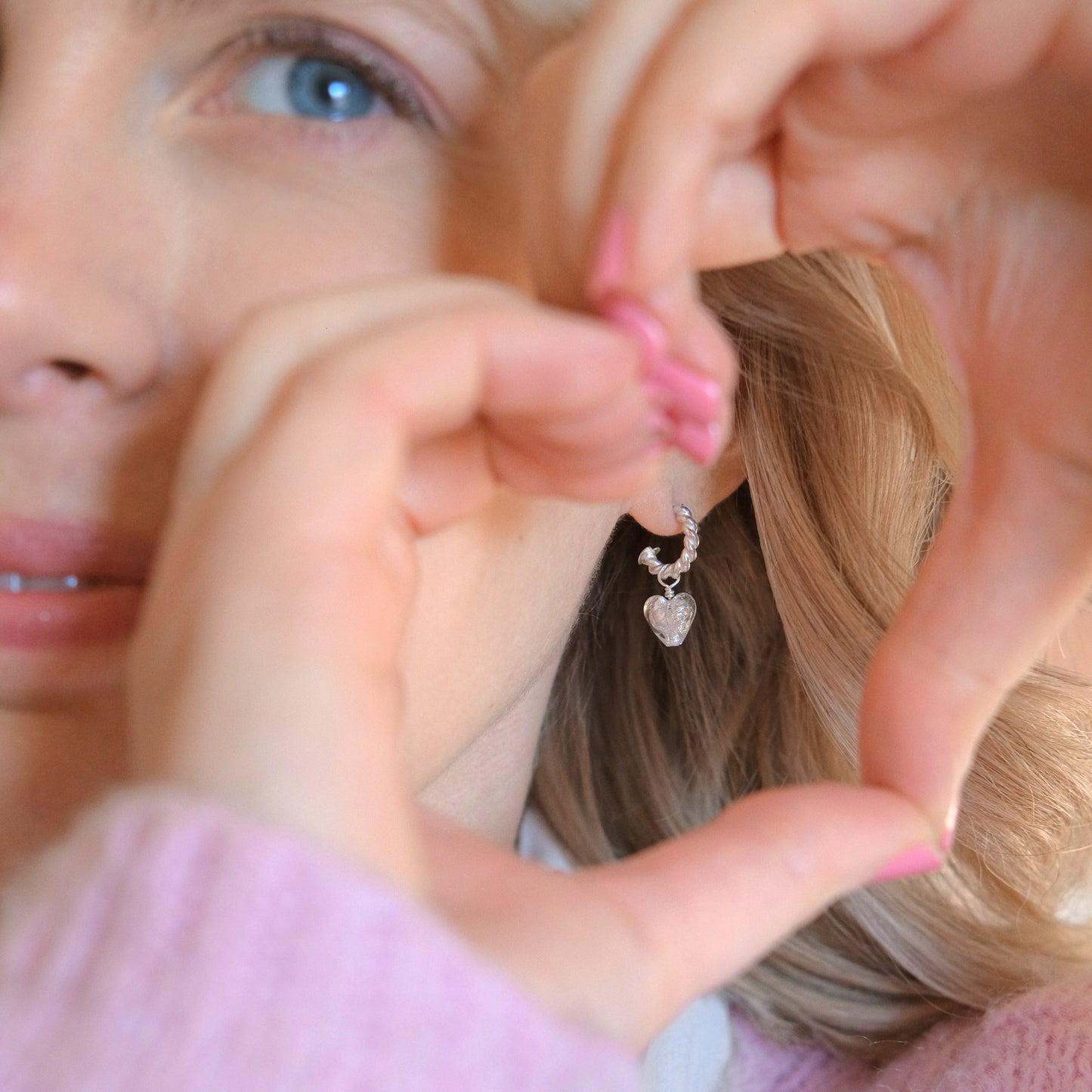 Heart Hoops 'Love Mi Amorè - Teal/Sterling Silver