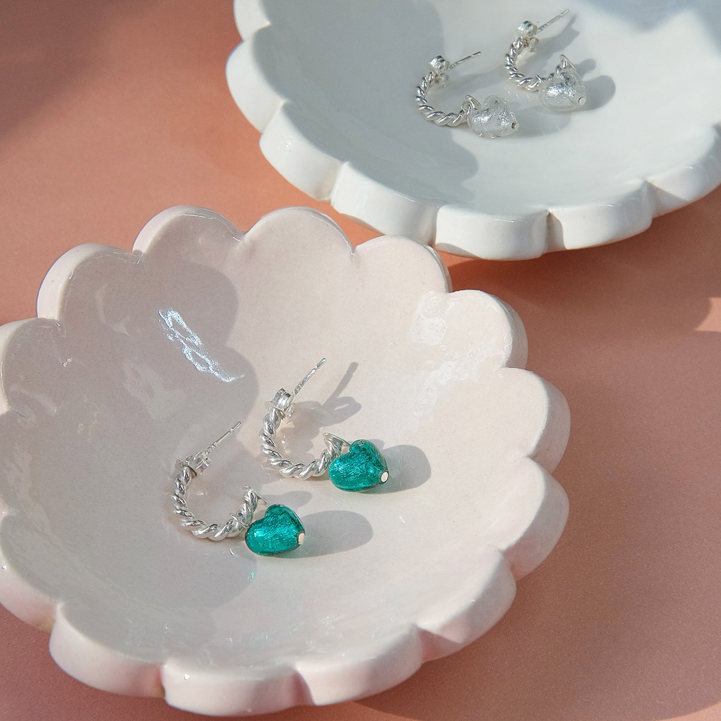 Heart Hoops 'Love Mi Amorè - Teal/Sterling Silver