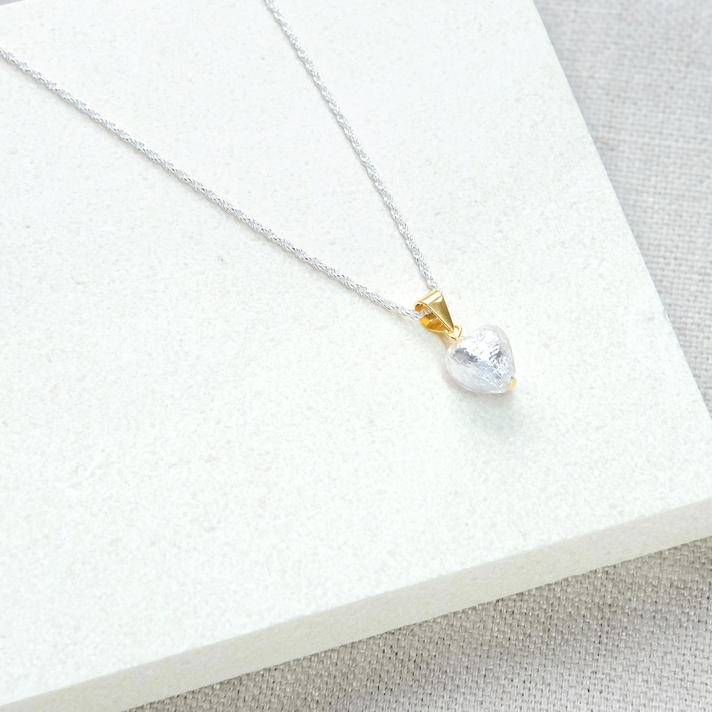 Heart Necklace 'Love Mi Amore' - Sterling Silver/Gold Vermeil