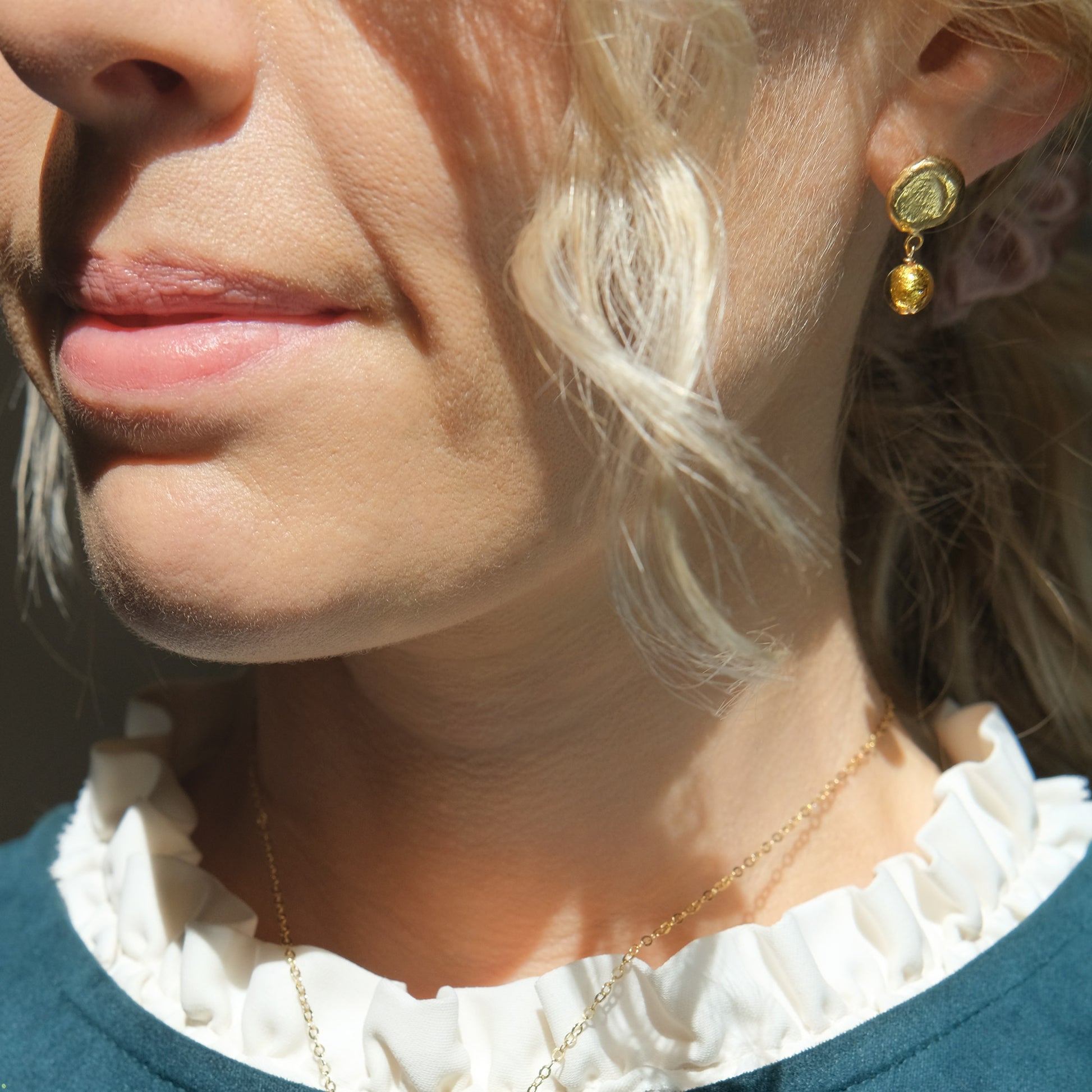gold drop earrings in Murano glass