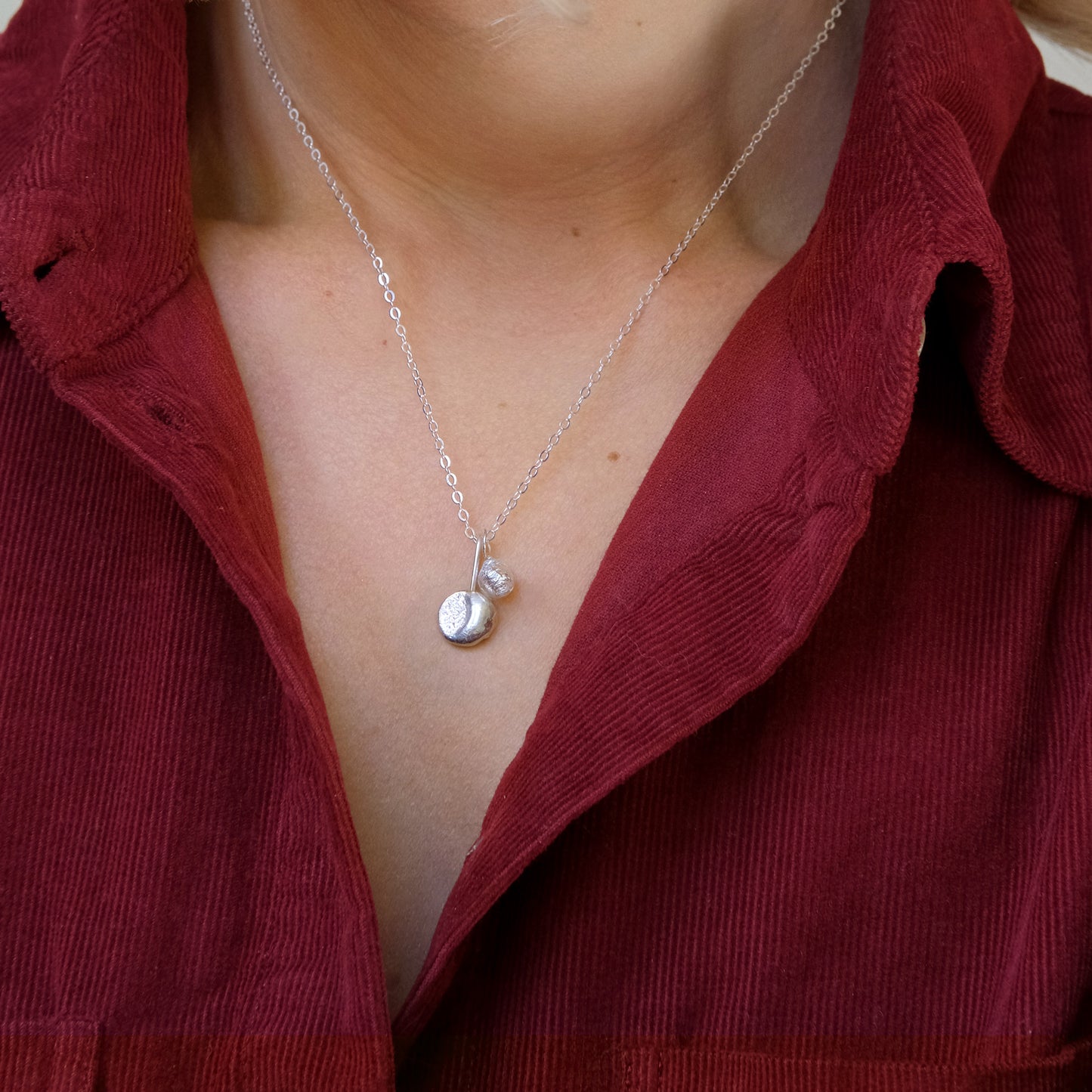 Molten Crescent Moon Necklace - Sterling Silver