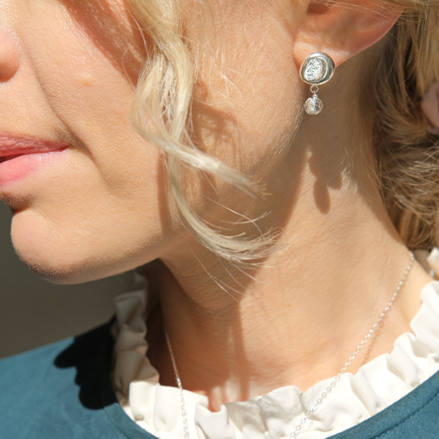 Handmade molten silver earrings
