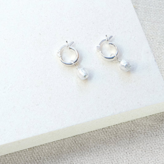 Moon Rock Hoop Earrings Thick 12mm - Sterling Silver