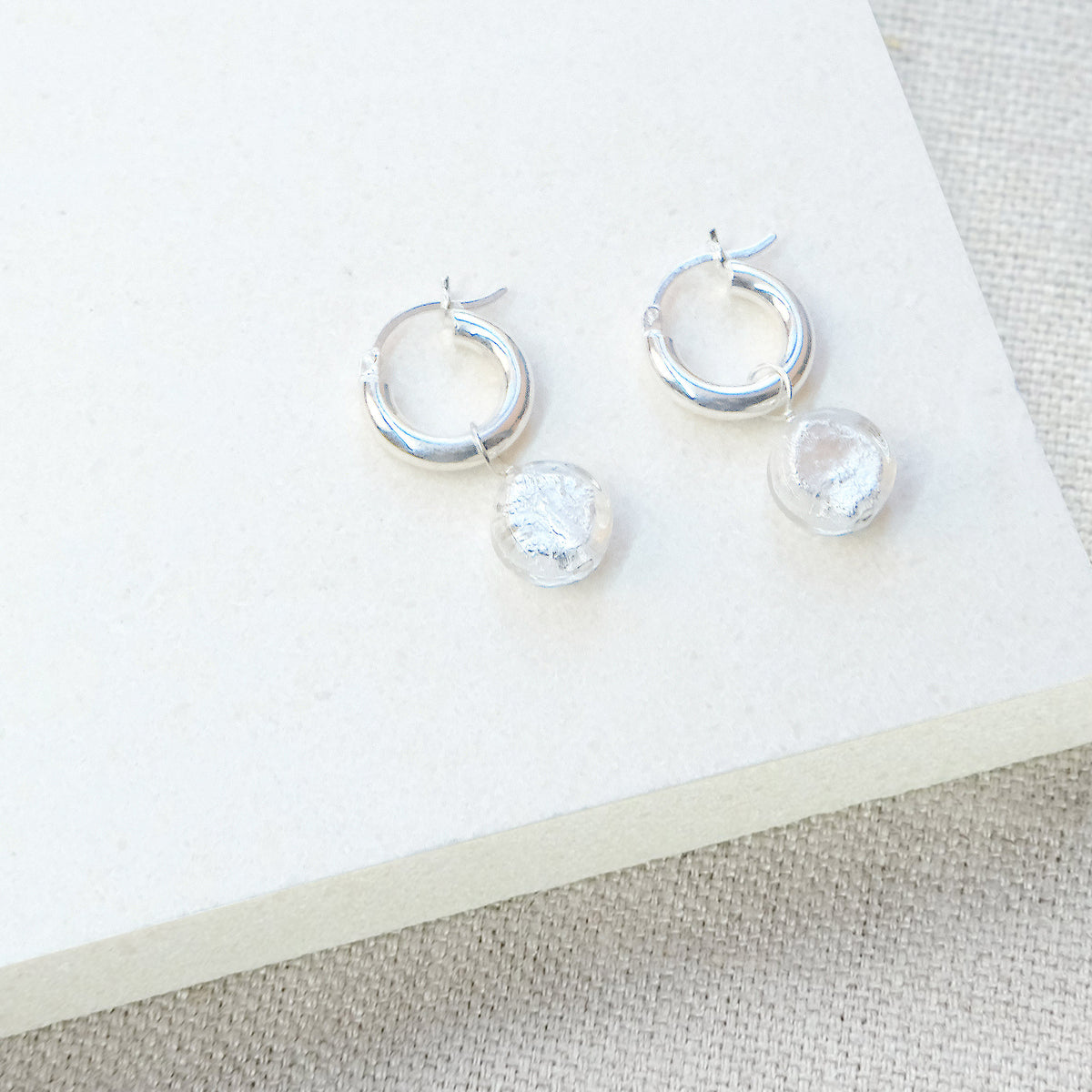 Moon Rock Hoop Earrings Thick 15mm - Sterling Silver