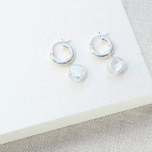 Moon Rock Hoop Earrings Thick 15mm - Sterling Silver