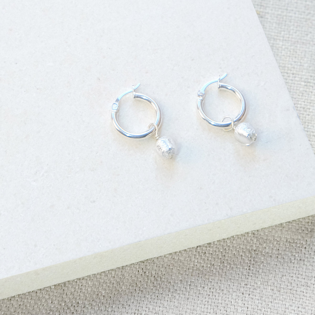 Moon Rock Hoop Earrings Thin 18mm - Sterling Silver