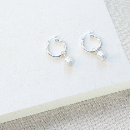 Moon Rock Hoop Earrings Thin 18mm - Sterling Silver