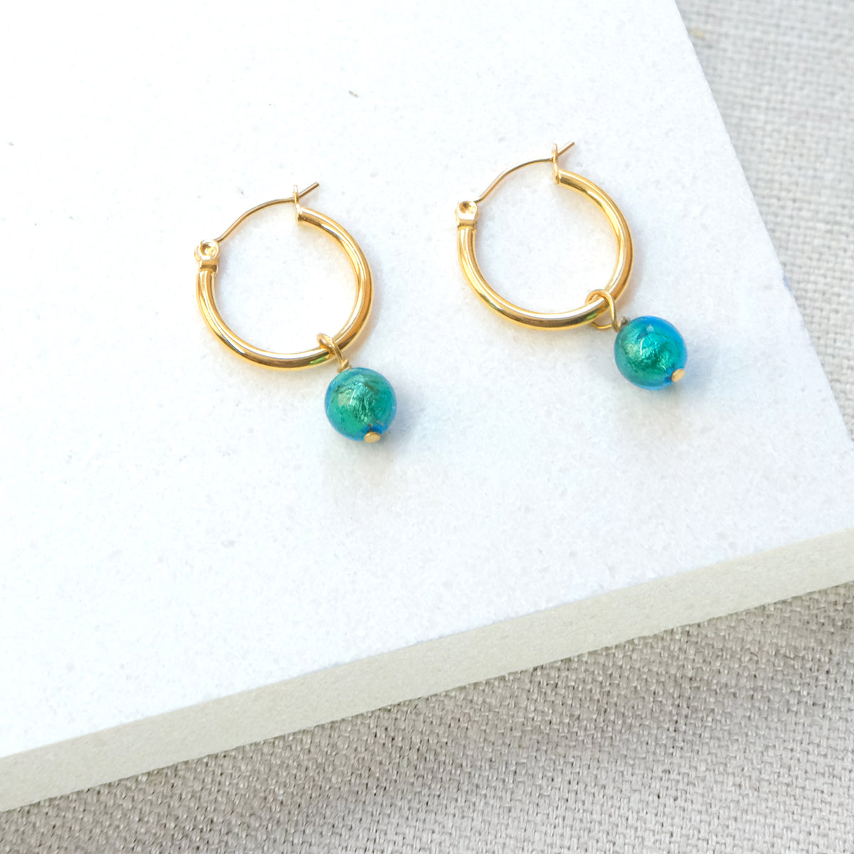 Sun Rock Hoop Earrings 18mm - Round/Teal/Gold