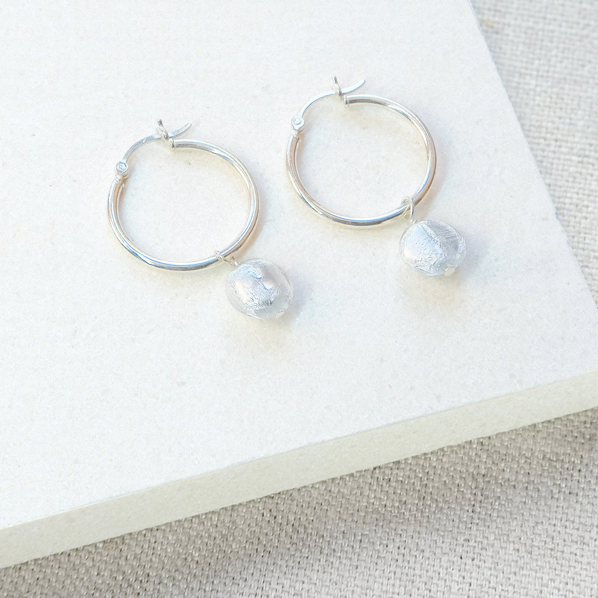 Moon Rock Hoop Earrings 25mm - Sterling Silver